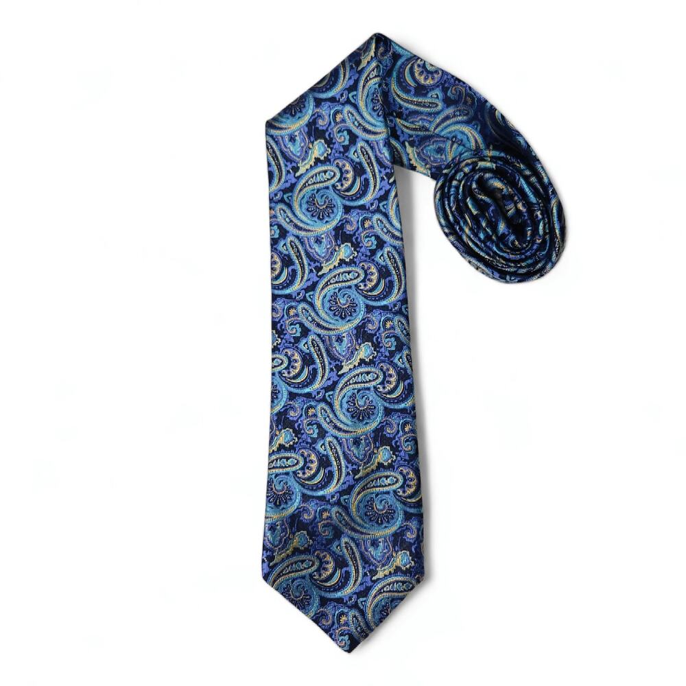 Piattelli Platinum Silk Necktie Paisley Blue Classic‎ Designer OS